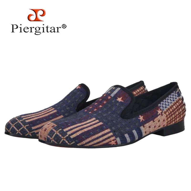 Piergitar 2021 American Flag Print  Men's Loafer Slippers For Party And Banquet Red Outsole Men's Casual Shoes Plus Size