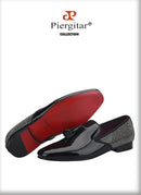 Piergitar 2021 Handmade Black Patent Leather Tassel Design Men's Loafers Classic Stitching Rhinestone Men Flats Red Color Bottom
