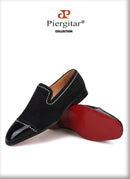Piergitar 2019 handmade black suede leather men loafers rhinestone men casual shoes Fashion Party and wedding men dress shoes