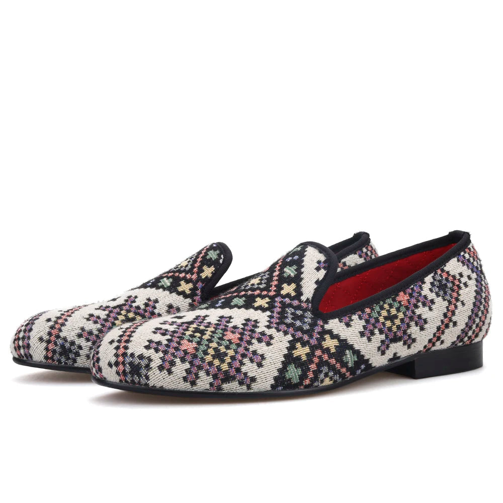 new mixed colors men loafers ethnic style lattice men casual shoes party men smoking slipper men's flat plus size
