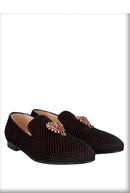 Top Quality Red and Black Velvet Loafers Man Moccasins With Gold Metal Rhinestone Buckles For Wedding And Party