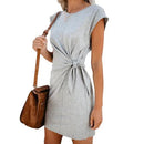 Women's Short Sleeve Asymmetrical Lace Up Dress