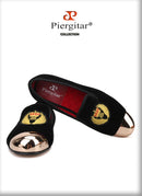 Piergitar 2019 New Style Men Velvet Shoes Metal toe with handwork embroidery Smoking Slipper Men's Flats shoes plus size