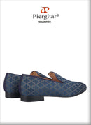 Piergitar 2021 Loafers Men Cross Printed Silk Man's Casual Shoes Leather Insole Male Smoking Slippers Handmade Plus Size