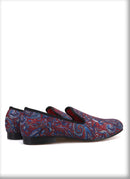Men's smoking slippers and party shoes with cashew flowers on velvet in plus size.