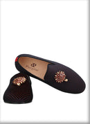 Top Quality Red and Black Velvet Loafers Man Moccasins With Gold Metal Rhinestone Buckles For Wedding And Party