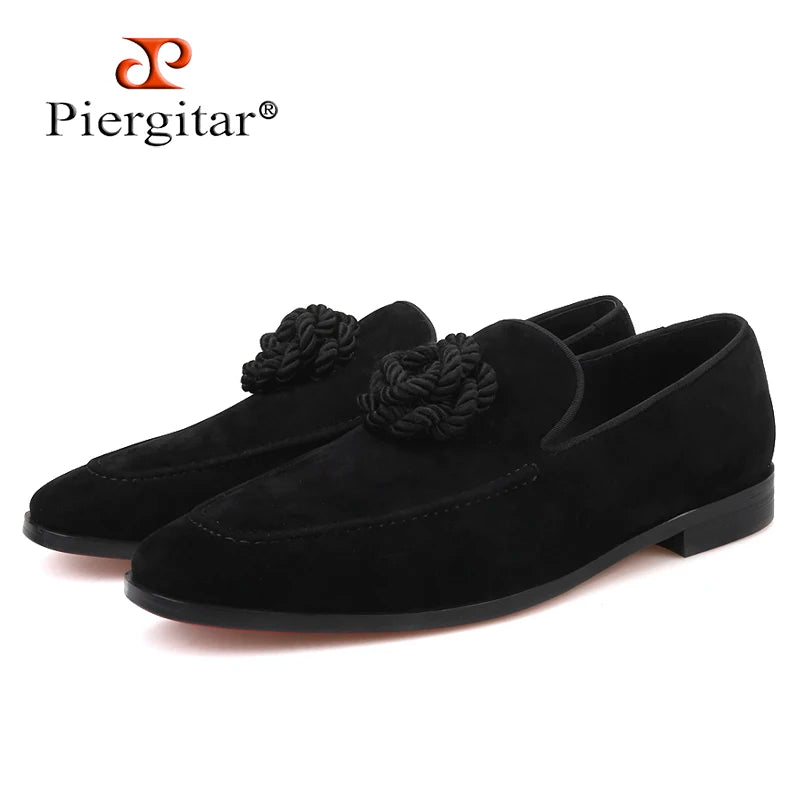 Piergitar 2019 Handmade Flower decoration Men Velvet Shoes Party and Wedding Men Loafers Men's casual shoes Plus size