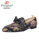 Piergitar 2021 New Style Floral Printed Silk Men Moccasin Handmade Leather Butterfly-Knot Men's Loafers Plus Size Man Flat Shoes