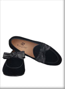 High Quality Men's Smoking Loafers in British Classic Style with Handmade Leather Bow Tie, Black Velvet Moccasin