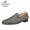 Piergitar 2022 Four Colors Checkerboard Print Silk Handmade Men's Loafers Classic British Style Man Smoking Slippers For Party