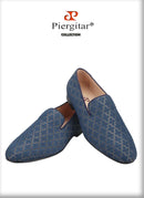 Piergitar 2021 Loafers Men Cross Printed Silk Man's Casual Shoes Leather Insole Male Smoking Slippers Handmade Plus Size