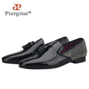 Piergitar 2021 Handmade Black Patent Leather Tassel Design Men's Loafers Classic Stitching Rhinestone Men Flats Red Color Bottom