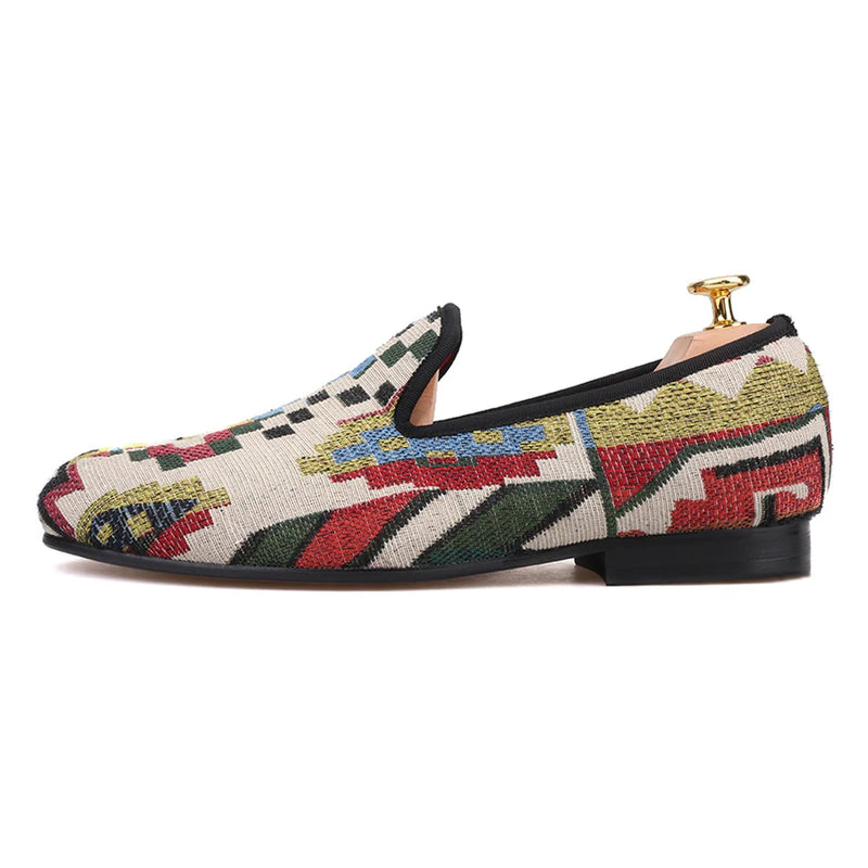 Piergitar 2019 New mixed colors knitting fabric men shoes comfortable cotton insole men's loafers men smoking slippers plus size