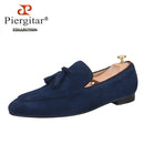 Piergitar Handmade Navy Suede Tassel Design Men's Loafers Classic Men Moccasin For Party And Prom Men's Casual Shoes Plus Size