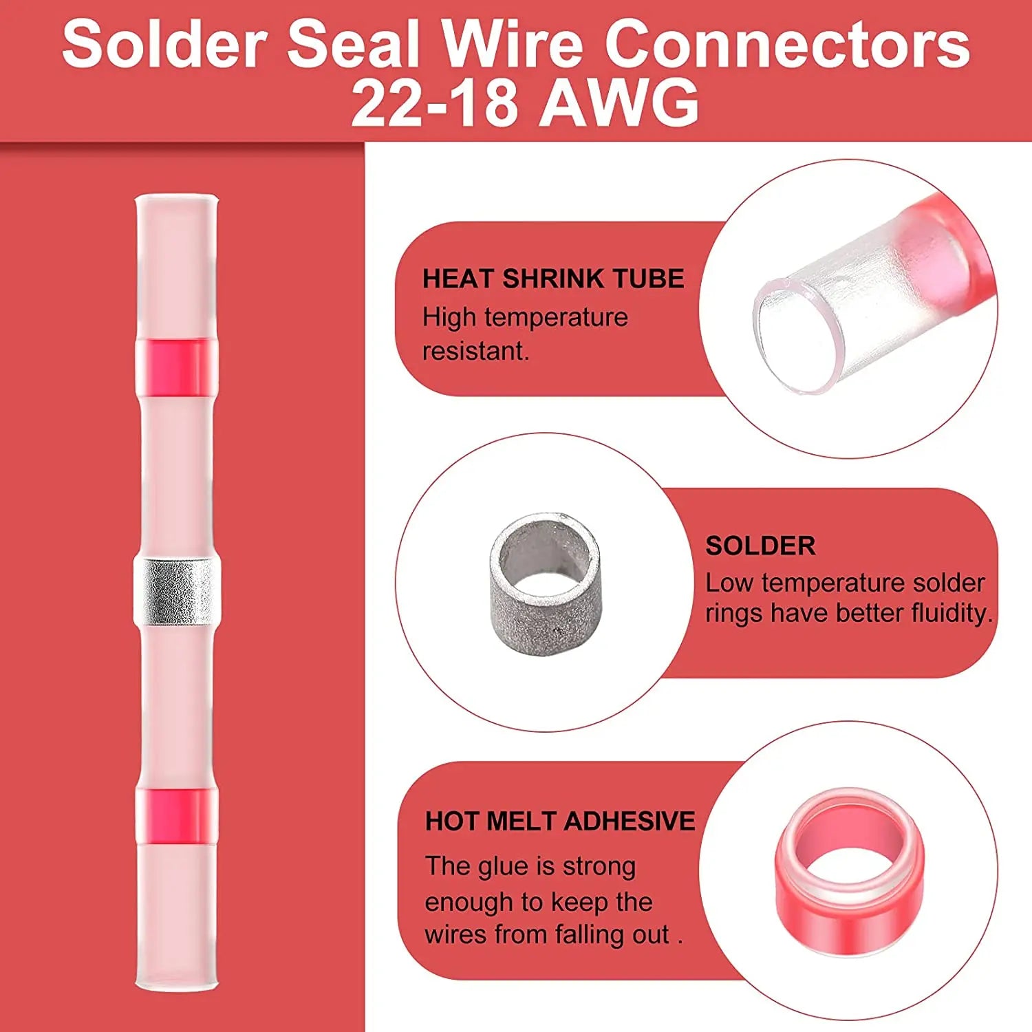 50/30/20/10pc Heat Shrinkable Wire Connector