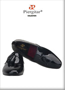 Piergitar 2021 Handmade Black Patent Leather Tassel Design Men's Loafers Classic Stitching Rhinestone Men Flats Red Color Bottom