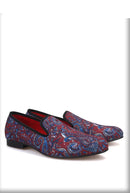 Men's smoking slippers and party shoes with cashew flowers on velvet in plus size.