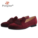 Piergitar 2019 New dark red colors velvet men tassel shoes Wedding men loafers handmade men's casual shoes smoking slippers