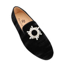Piergitar Black Velvet Men's Loafers Handmade Rhinestone Metal Buckle Moccasin British Classic Style Smoking Slippers Plus Size