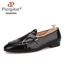 Piergitar 2019 New black Genuine leather men handmade loafers with metal buckle Fashion Party and wedding men dress shoes