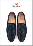 Piergitar 2020 men leather shoes with mixed colors rhinestones prom and banquet men casual loafers luxurious smoking slippers