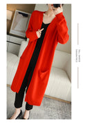 YSC New style Women Knitted Cashmere wool blend Cardigan V collar Super long style Buttonless pocket trim High-quality Cardigan