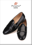 Piergitar 2019 New black Genuine leather men handmade loafers with metal buckle Fashion Party and wedding men dress shoes