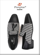 Piergitar brand new design houndstooth pattern men tassel shoes handmade men's loafers for party and prom men smoking slipper