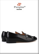 Piergitar 2019 New black Genuine leather men handmade loafers with metal buckle Fashion Party and wedding men dress shoes