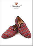 Piergitar 2021 New Handmade Scottish Plaid Men Fabric Shoes Men casual Loafers Plus Size Classic Smoking Slippers Flats