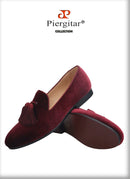 Piergitar 2019 New dark red colors velvet men tassel shoes Wedding men loafers handmade men's casual shoes smoking slippers