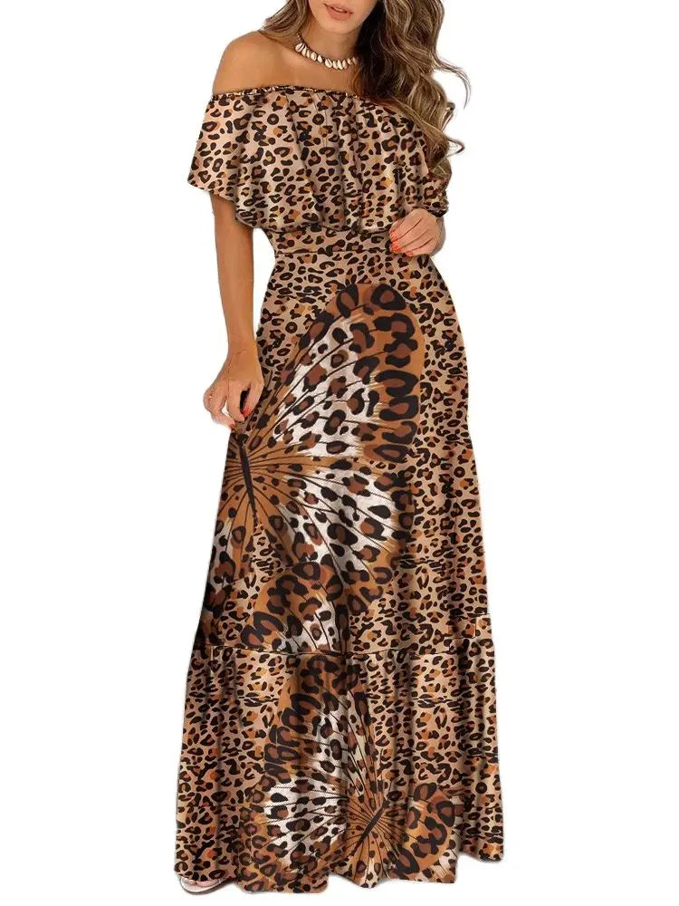 Women's Print Ruffle Maxi Sundress Dress