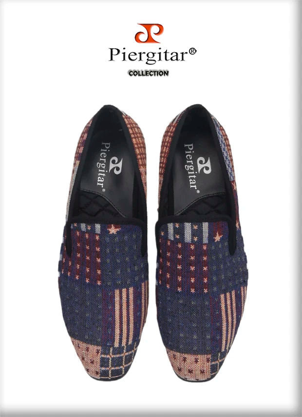 Piergitar 2021 American Flag Print  Men's Loafer Slippers For Party And Banquet Red Outsole Men's Casual Shoes Plus Size