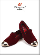 PIERGITAR 2020 Handmade Men velvet Shoes New Metal toe Black colors smoking slipper male prom and banquet loafers