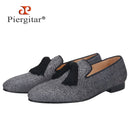 Piergitar New Gray Silver Glitter Fabric Men Moccasin Handmade Tassel Men's Loafers Classic British Style Smoking Slippers
