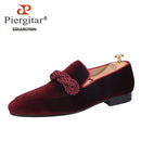 Piergitar 2021 Summer Handmade Men Velvet Loafers With Rope Decorations Italian Design Men Smoking Slippers For Banquet And Prom
