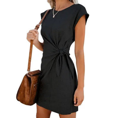 Women's Short Sleeve Asymmetrical Lace Up Dress