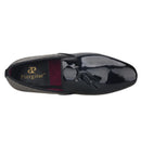 Piergitar 2021 Handmade Black Patent Leather Tassel Design Men's Loafers Classic Stitching Rhinestone Men Flats Red Color Bottom