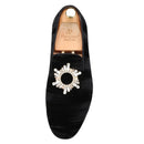 Piergitar Black Velvet Men's Loafers Handmade Rhinestone Metal Buckle Moccasin British Classic Style Smoking Slippers Plus Size