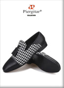 Piergitar brand new design houndstooth pattern men tassel shoes handmade men's loafers for party and prom men smoking slipper