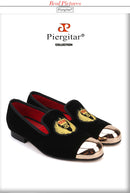 Piergitar 2019 New Style Men Velvet Shoes Metal toe with handwork embroidery Smoking Slipper Men's Flats shoes plus size