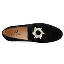 Piergitar Black Velvet Men's Loafers Handmade Rhinestone Metal Buckle Moccasin British Classic Style Smoking Slippers Plus Size