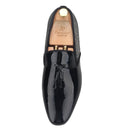 Piergitar 2021 Handmade Black Patent Leather Tassel Design Men's Loafers Classic Stitching Rhinestone Men Flats Red Color Bottom