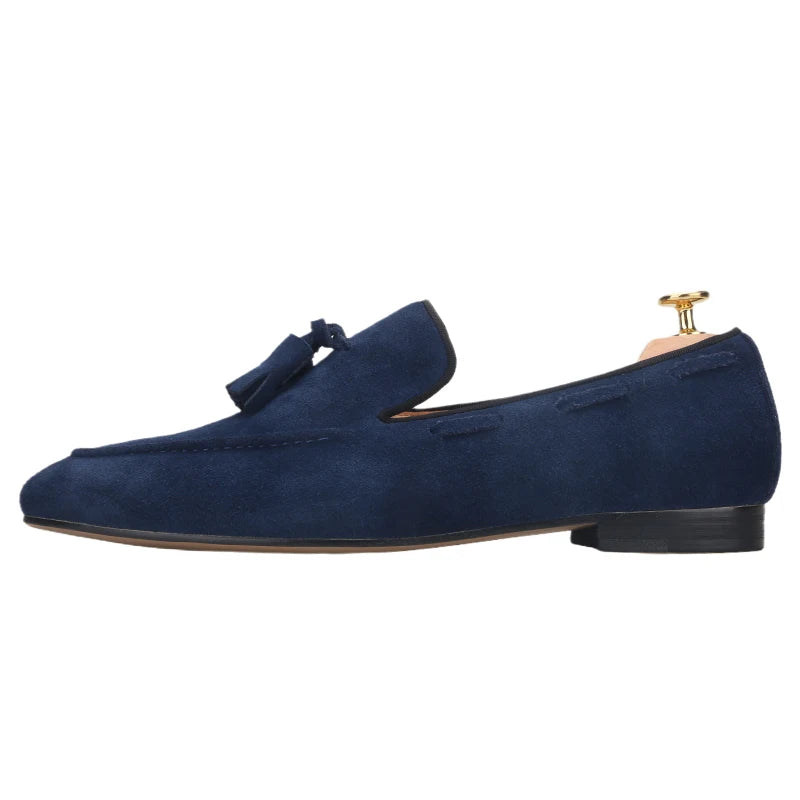 Piergitar Handmade Navy Suede Tassel Design Men's Loafers Classic Men Moccasin For Party And Prom Men's Casual Shoes Plus Size