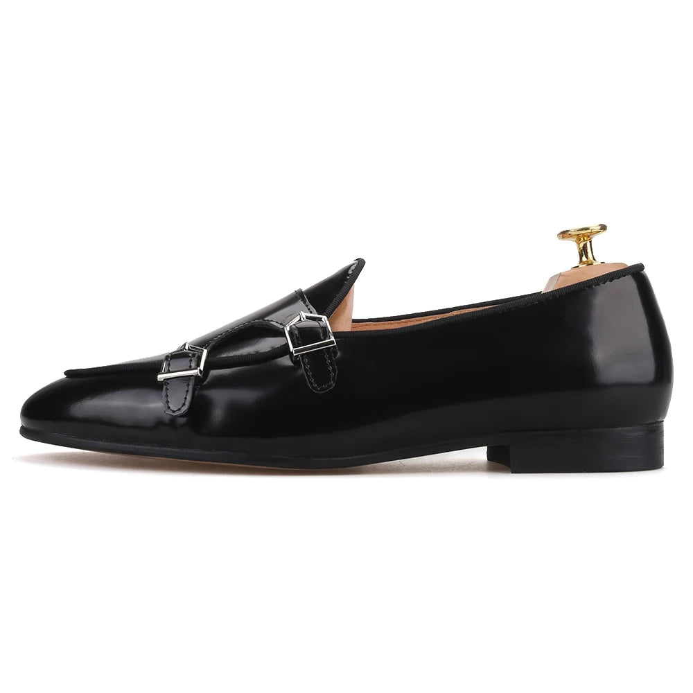 Piergitar 2019 New black Genuine leather men handmade loafers with metal buckle Fashion Party and wedding men dress shoes