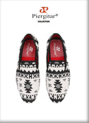 Piergitar 2019 New black and white cotton fabric men loafers retro style handmade men smoking slippers plus size male's flats