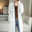 YSC New style Women Knitted Cashmere wool blend Cardigan V collar Super long style Buttonless pocket trim High-quality Cardigan