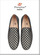 Piergitar 2022 Four Colors Checkerboard Print Silk Handmade Men's Loafers Classic British Style Man Smoking Slippers For Party
