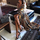 Womens boho maxi dress V neck loose Printed Long Dress
