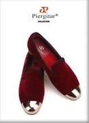 PIERGITAR 2020 Handmade Men velvet Shoes New Metal toe Black colors smoking slipper male prom and banquet loafers